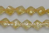 CCR16 15.5 inches 10*10mm faceted diamond natural citrine gemstone beads