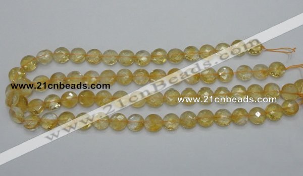 CCR19 15.5 inches 12mm faceted flat round natural citrine gemstone beads