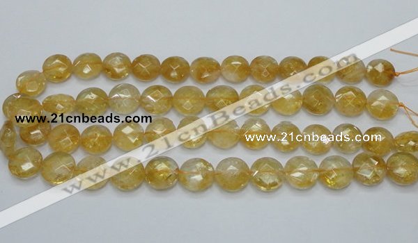CCR20 15.5 inches 14mm faceted flat round natural citrine gemstone beads