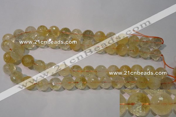 CCR205 15.5 inches 14mm faceted round natural citrine gemstone beads