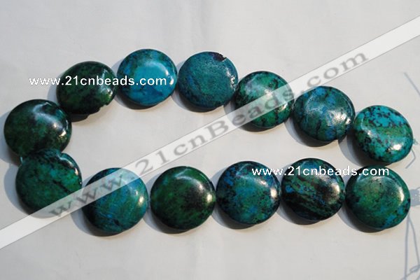 CCS679 15.5 inches 30mm flat round dyed chrysocolla gemstone beads