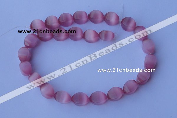 CCT25 14 inches 10*14mm twisted pink cats eye beads wholesale