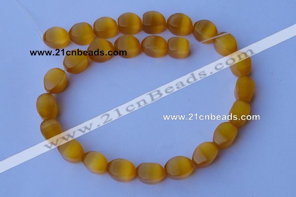 CCT26 14 inches 10*14mm twisted honey yellow cats eye beads wholesale