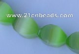 CCT28 14 inches 10*14mm twisted light green cats eye beads wholesale