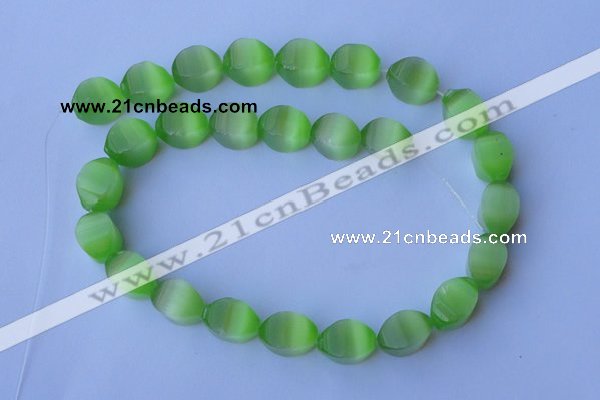 CCT28 14 inches 10*14mm twisted light green cats eye beads wholesale