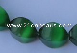 CCT29 14 inches 10*14mm twisted green cats eye beads wholesale