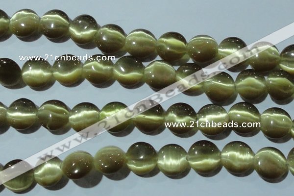 CCT547 15 inches 12mm flat round cats eye beads wholesale