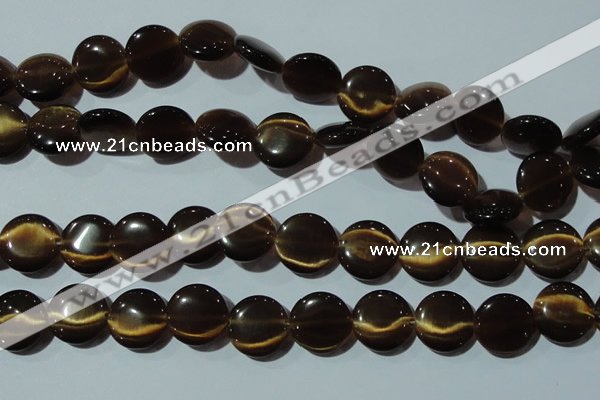 CCT548 15 inches 12mm flat round cats eye beads wholesale