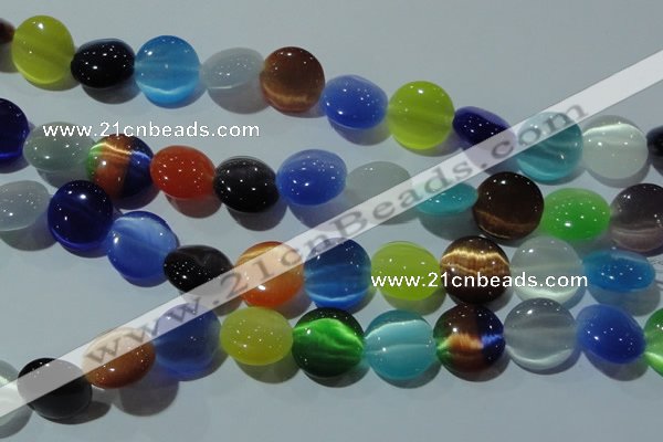 CCT552 15 inches 12mm flat round cats eye beads wholesale