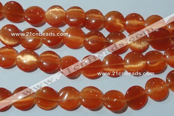 CCT572 15 inches 14mm flat round cats eye beads wholesale