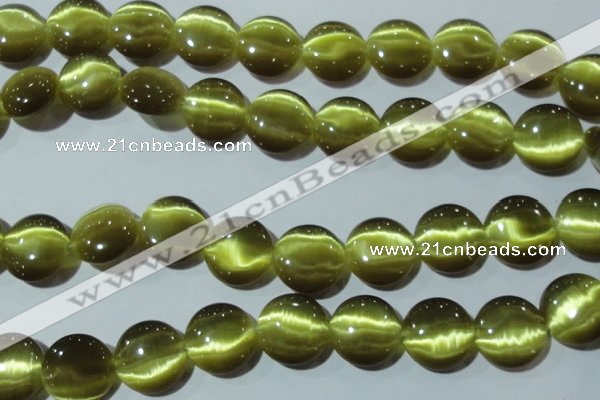 CCT573 15 inches 14mm flat round cats eye beads wholesale