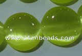 CCT574 15 inches 14mm flat round cats eye beads wholesale