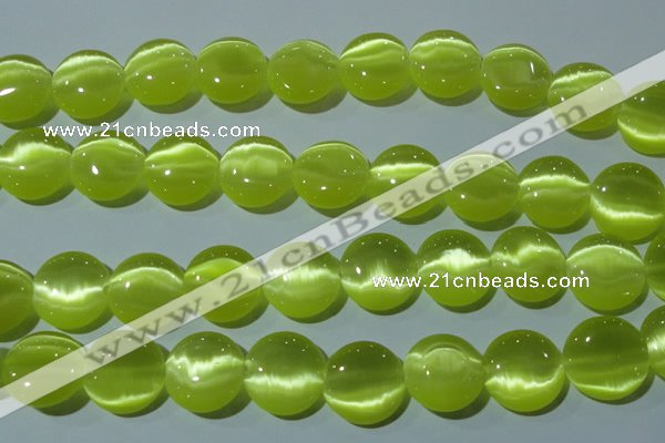 CCT574 15 inches 14mm flat round cats eye beads wholesale