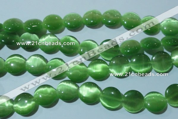 CCT575 15 inches 14mm flat round cats eye beads wholesale