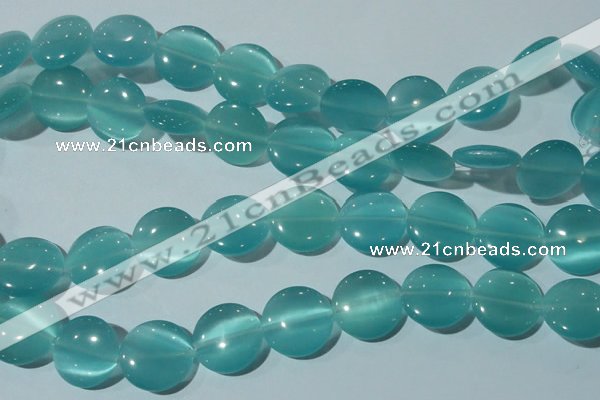 CCT577 15 inches 14mm flat round cats eye beads wholesale