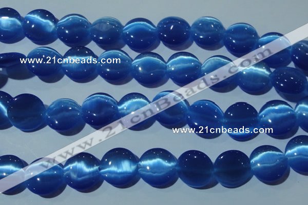 CCT578 15 inches 14mm flat round cats eye beads wholesale