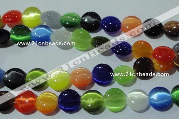 CCT581 15 inches 14mm flat round cats eye beads wholesale