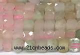 CCU1008 15 inches 4mm faceted cube morganite beads