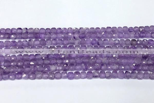 CCU1019 15 inches 4mm faceted cube amethyst beads