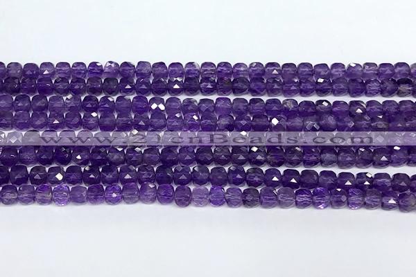 CCU1020 15 inches 4mm faceted cube amethyst beads