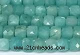 CCU1023 15 inches 4mm faceted cube amazonite beads