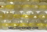 CCU1025 15 inches 4mm faceted cube golden rutilated quartz beads