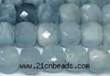 CCU1036 15 inches 6mm faceted cube aquamarine beads