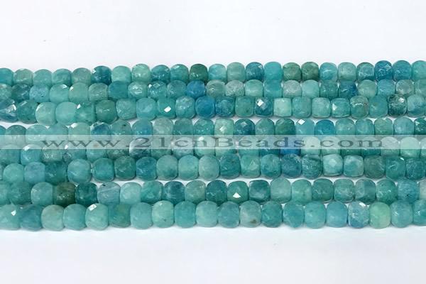 CCU1039 15 inches 6mm faceted cube amazonite beads