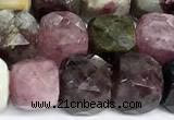 CCU1057 15 inches 8mm faceted cube tourmaline beads