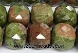 CCU1062 15 inches 8mm faceted cube unakite beads