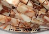 CCU1142 15 inches 4*13mm cuboid red net jasper beads