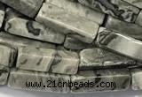 CCU1143 15 inches 4*13mm cuboid grey picture jasper beads