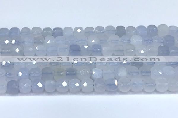 CCU1272 15 inches 6mm - 7mm faceted cube blue chalcedony beads