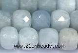 CCU1273 15 inches 6mm - 7mm faceted cube aquamarine beads