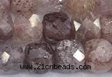 CCU1279 15 inches 6mm - 7mm faceted cube strawberry quartz beads