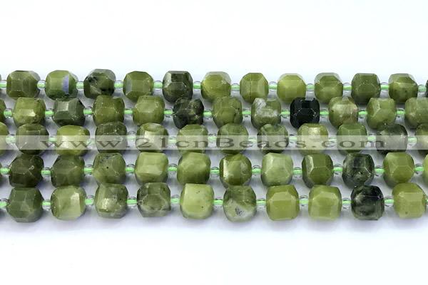 CCU1293 15 inches 9mm - 10mm faceted cube Canadian jade beads