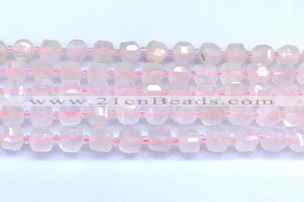 CCU1301 15 inches 9mm - 10mm faceted cube rose quartz beads