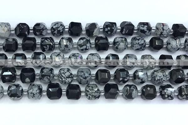 CCU1305 15 inches 9mm - 10mm faceted cube snowflake obsidian beads