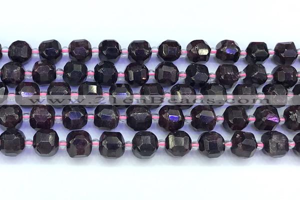CCU1306 15 inches 9mm - 10mm faceted cube red garnet beads