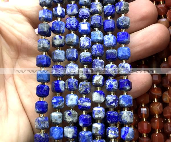 CCU1404 15 inches 6mm - 7mm faceted cube lapis lazuli beads