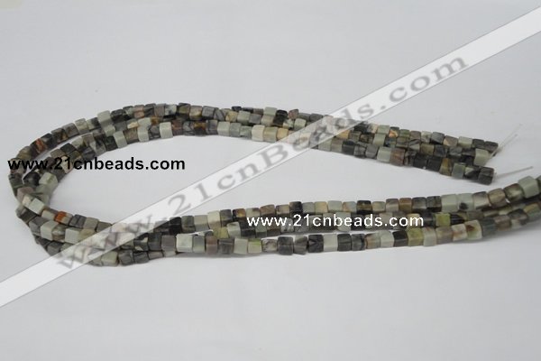 CCU16 15.5 inches 4*4mm cube silver leaf jasper beads wholesale