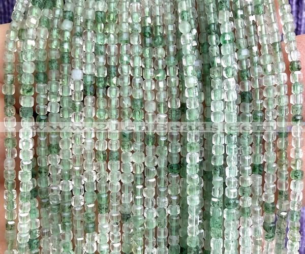 CCU1607 15 inches 2.5mm faceted cube green strawberry quartz beads