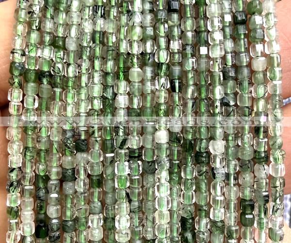 CCU1610 15 inches 2.5mm faceted cube green rutilated quartz beads
