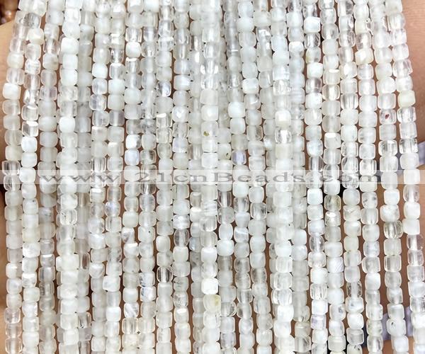 CCU1629 15 inches 2.5mm faceted cube white moonstone beads