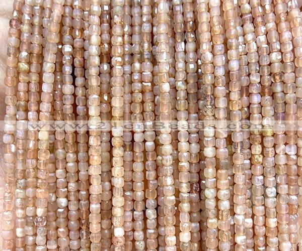 CCU1633 15 inches 2.5mm faceted cube sunstone gemstone beads