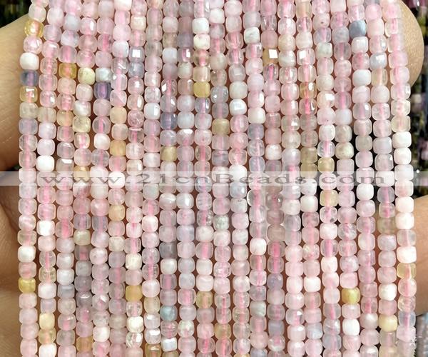 CCU1640 15 inches 2.5mm faceted cube morganite gemstone beads