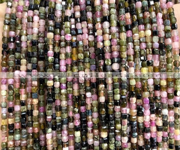 CCU1642 15 inches 2.5mm faceted cube tourmaline gemstone beads