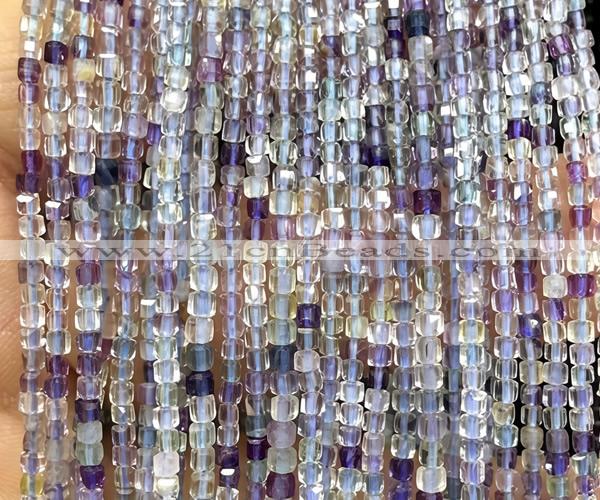 CCU1664 15 inches 2.5mm faceted cube fluorite beads wholesale