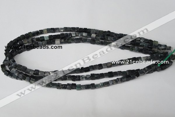 CCU17 15.5 inches 4*4mm cube moss agate beads wholesale