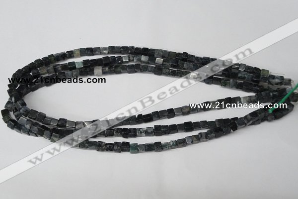 CCU17 15.5 inches 4*4mm cube moss agate beads wholesale